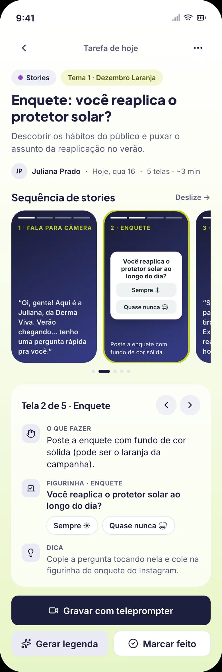 Sequência de stories pronta para gravar