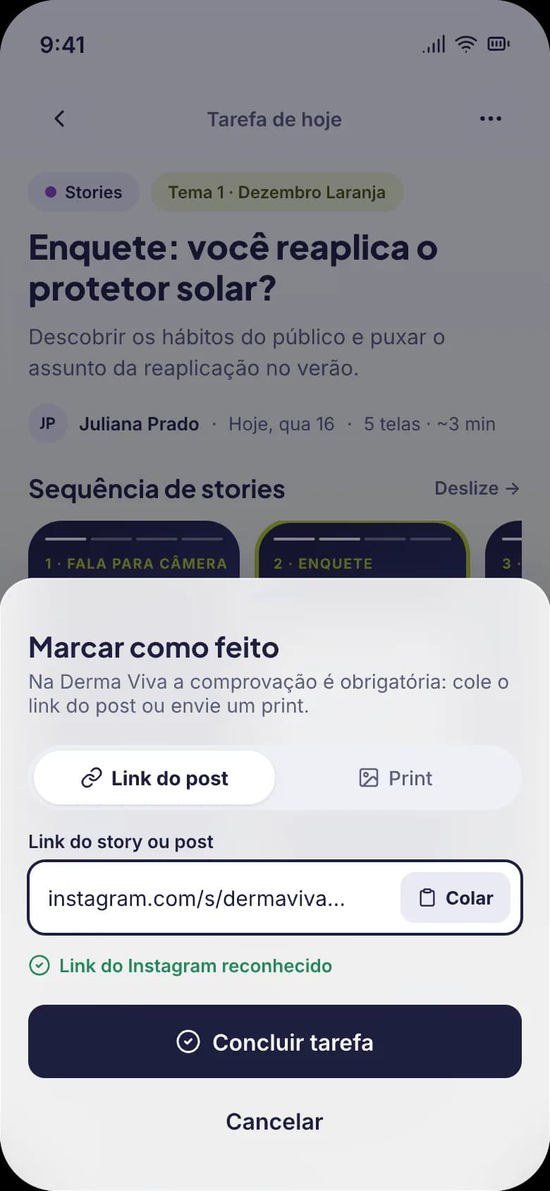 Marcar como feito com o link do post